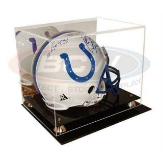 Acrylic Full Size Football Helmet Display Case With Mirrored Back & Gold Risers