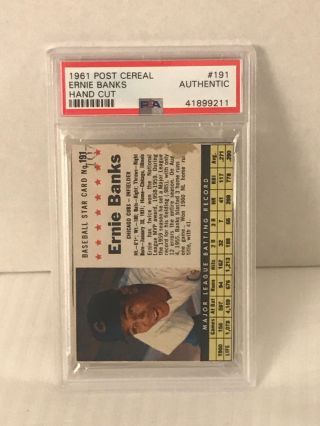 1961 Post Cereal 191 - Ernie Banks - Psa A Authentic - Hand Cut / Chicago Cubs