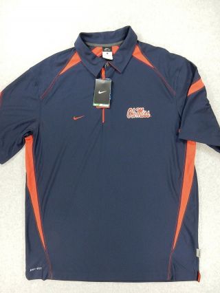 Nwt Ole Miss Rebels Nike Dri - Fit S/s Football Sideline Polo Shirt (mens Large)