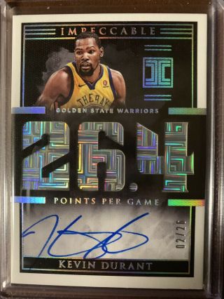 2018 - 19 Panini Impeccable Kevin Durant 02/26 Auto On Card 26.  4 Points Per Game