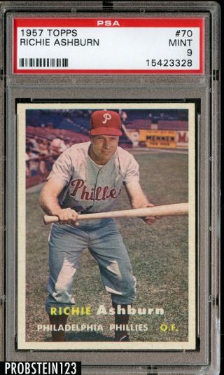 1957 Topps Setbreak 70 Richie Ashburn Philadelphia Phillies Psa 9