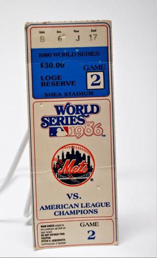 1986 Shea Stadium Mets Baseball World Series Ticket Stub Game 2