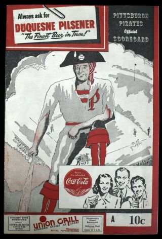 1942 Baseball Program St.  Louis V Pittsburgh W/ Duquesne Beer Adv.  Nm