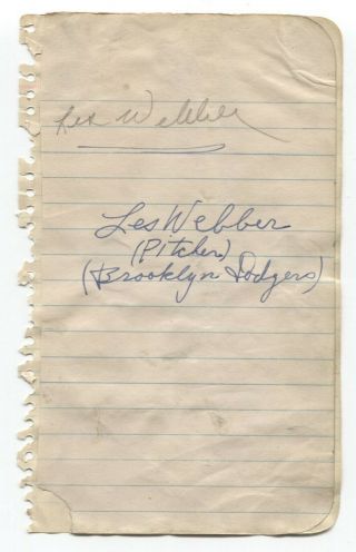 Les Webber Signed Album Page Autographed 1948 Cleveland Indians