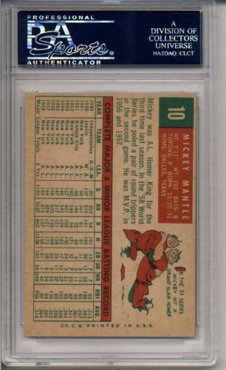 MICKEY MANTLE 1959 TOPPS 10 PSA 7 NM (OC) YORK YANKEES CARD SS7816 2