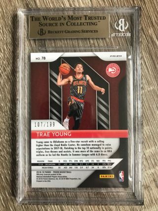Trae Young 2018 - 19 Prizm Blue Rookie RC 107/199 78 BGS 9.  5 Hawks ROY 2