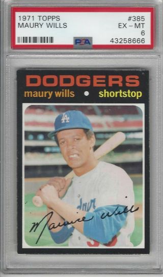 Psa 6 - 1971 Topps 385 Maury Wills Los Angeles Dodgers
