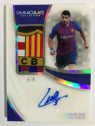 2018 - 19 Immaculate Jersey Barcelona Logo Patch Autograph Auto Luis Suarez 5/9