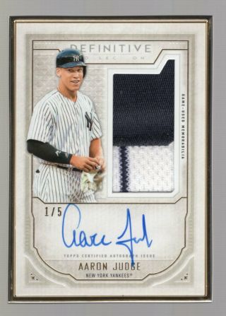 Aaron Judge 2019 Topps Definitive Gold Framed On Card Auto/patch 1/5 Yankees