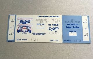 Dusty Baker Hit 1,  500 Hr May 26 1982 5/26/82 Dodgers Pirates Full Ticket