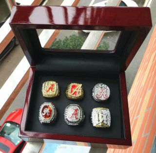 6pc Alabama Crimson Tide Sec National Championship Ring Set With Wooden Box Gift