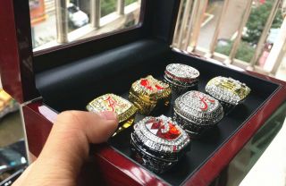 6PC Alabama Crimson Tide SEC National Championship Ring Set With Wooden Box Gift 2