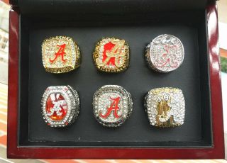 6PC Alabama Crimson Tide SEC National Championship Ring Set With Wooden Box Gift 4