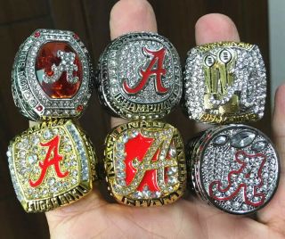 6PC Alabama Crimson Tide SEC National Championship Ring Set With Wooden Box Gift 5