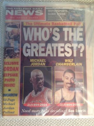 Michael Jordan vs Wilt Chamberlain 1998 Philadelphia Daily News Newspaper Photo 3