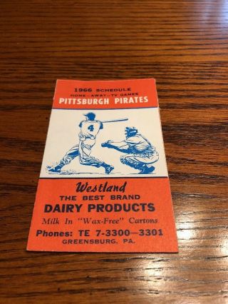 1966 Pittsburgh Pirates Pocket Schedule - Westland Dairy Clemente Mvp Year