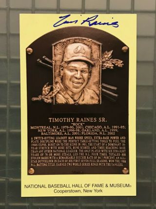 Tim Raines Signed Yellow Hof Plaque Postcard Autographed Auto Yankees Expos