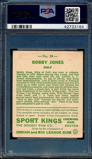 1933 Goudey Sport Kings Bobby Jones 38 PSA 2 Good 2
