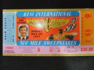 1977 61st Indianapolis Indy 500 Ticket Stub A.  J.  Foyt 4th Win - Rutherford
