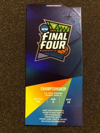 2019 Ncaa Final Four Championship Full Souvenir Ticket - Virginia | Minneapolis