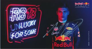 Max Verstappen Signed Official 4.  5x8.  5 Inches 2017 Red Bull F1 Photo Card