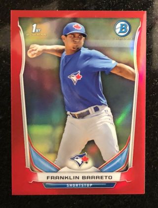 2014 Bowman Chrome /5 Franklin Barreto Rookie Rc Red Refractor Oakland Athletics