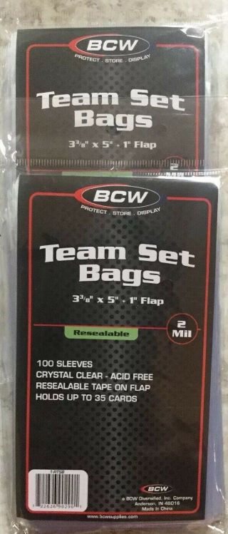 Bcw Team Set Bags (200) Resealable Acid Holds Up To 35 Cards