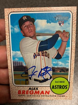 Alex Bregman Rc Auto 2017 Topps Heritage Real One Blue Autograph On - Card Roa - Abr