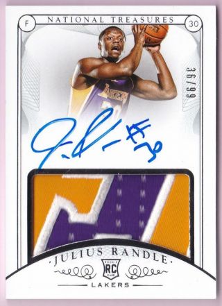 Julius Randle Rc 2014 - 15 National Treasures Rookie Patch Auto 36/99 Rpa Lakers