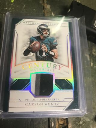 2018 National Treasures Carson Wentz Century Materials Silver Patch /25