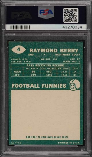 1960 Topps Football Raymond Berry 4 PSA 8 NM - MT (PWCC) 2
