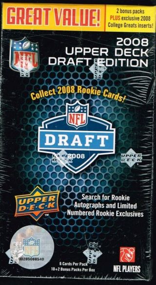 2008 Upper Deck Draft Edition Football Blaster Box Factory 10,  2 Packs