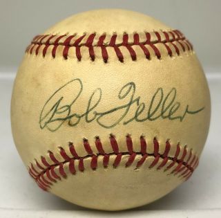 Single Signed Bob Feller Baseball Autographed Auto Cleveland Indians Hof