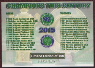 2015 SERENA WILLIAMS Wimbledon card 1/100 Tennis 2