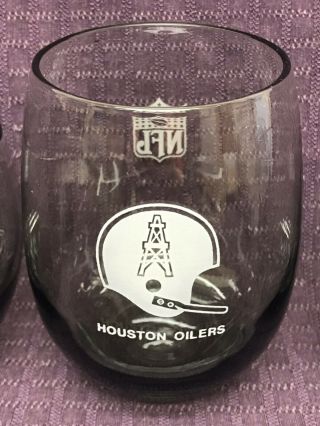 VINTAGE 1970 ' s Set of 5 NFL Houston Oilers Smoky Low Ball Tumbler Glasses 2