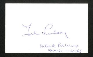 Ted Lindsay Hof Detroit Red Wings Hand Signed Autograph Auto 3x5 Index Card