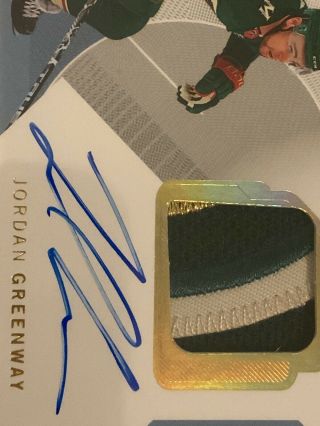 2018 - 19 SP Authentic Jordan Greenway Auto WOW Patch Future Watch Rookie /100 3