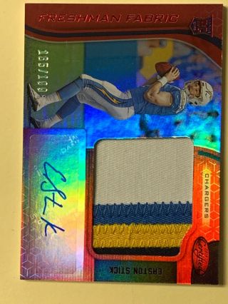 2019 Certified Easton Stick Red Rpa Rookie Auto 4 Color Patch 165/199 Chargers