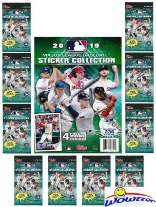 2019 Topps Baseball Stickers Collectors Package - 10 Factory Packs,  Album