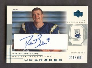 2001 Upper Deck Ungraded Drew Brees Chargers Rc Rookie Auto /500