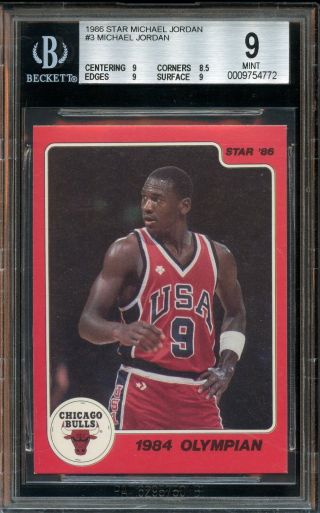 1986 Star Michael Jordan " 1984 Olympian " 3 Bgs 9.  Chicago Bulls.  Hof