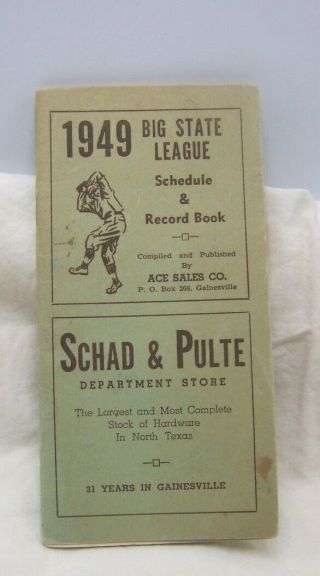 1949 Gainesville Texas Big State Baseball League Schedule & Record Book