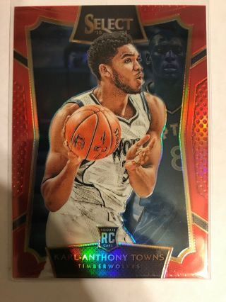2015 - 16 Karl Anthony Towns Select Concourse Red Prizms Rc - Pristine.  70/149