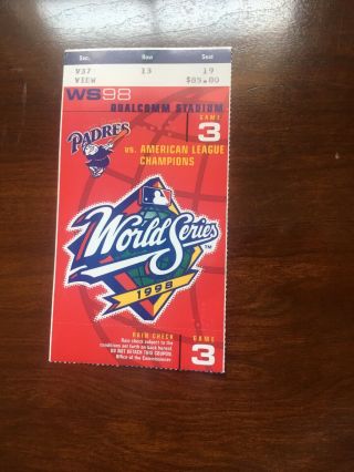 1998 World Series Ticket Game 3 " Ny Yankees Vs San Diego " Plus Lanyard