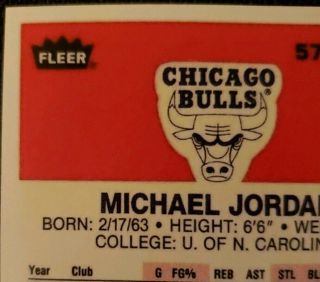 1986 - 87 Fleer Michael Jordan 57 Rookie Chicago Bulls 5