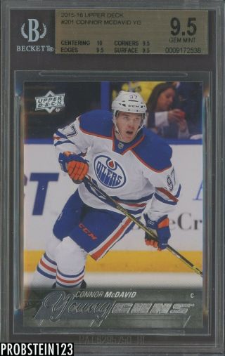 2015 - 16 Upper Deck Young Guns 201 Connor Mcdavid Oilers Rc Rookie Bgs 9.  5 1