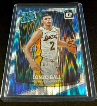 2017 - 18 Donruss Optic Lonzo Ball Flash Holo Prizm Rated Rookie Rc Sp Lakers
