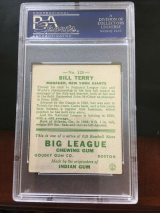 1933 Goudey Bill Terry 125 PSA 3 2