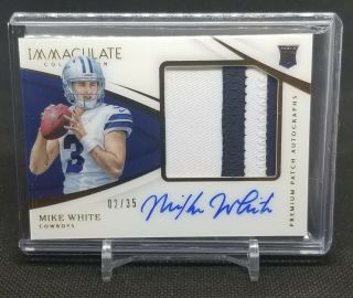 Mike White 2018 Immaculate Premium Patch Auto Rookie Ssp 02/35 Dallas Cowboys 