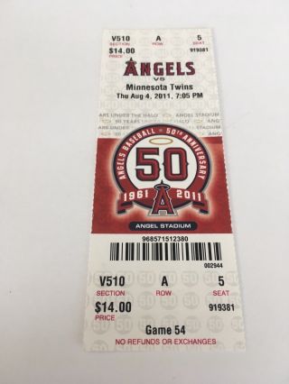 Jim Thome Hr 598 Home Run August 4 2011 8/4/11 Angels Twins Full Ticket